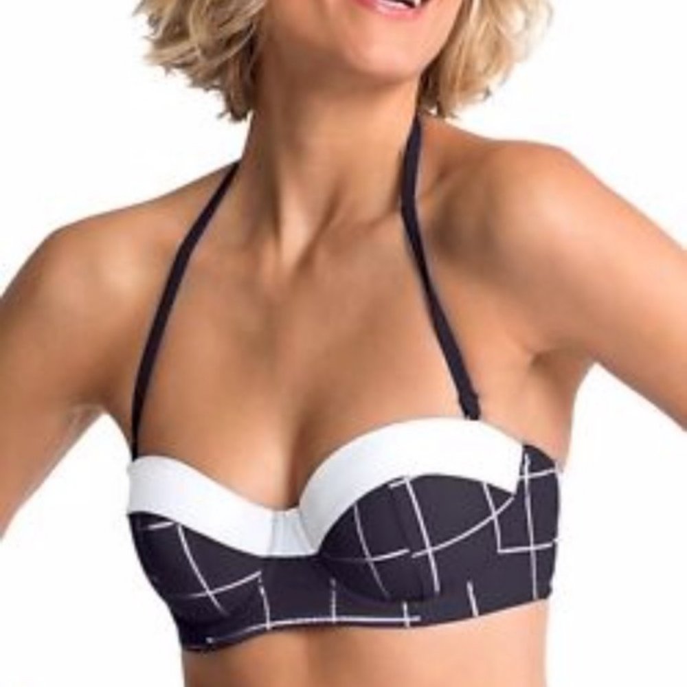 SPANX | Black Geo Retro Balconette Bra Bathing Suit Bikini Top | 16 | NWT
